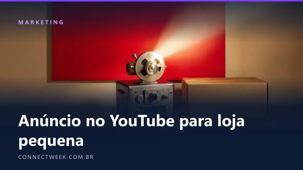 Projetor antigo no balcão de uma loja lançando luz numa tela vermelha
