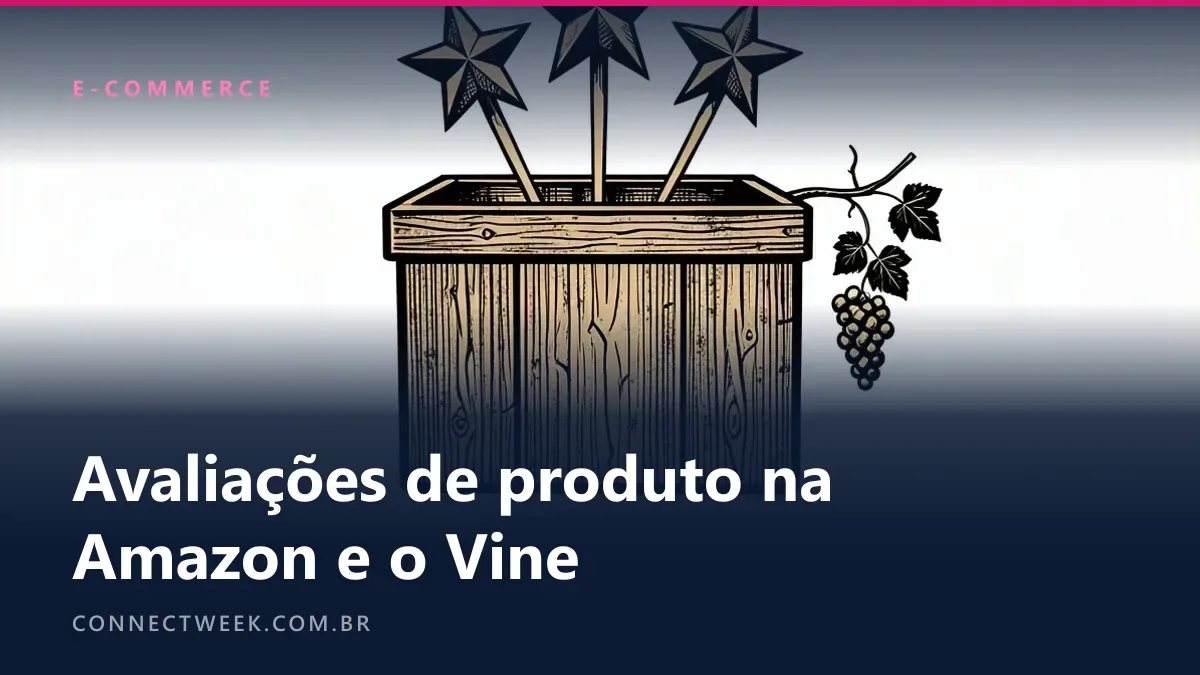 Caixa de encomenda com cinco estrelas subindo e um ramo de videira