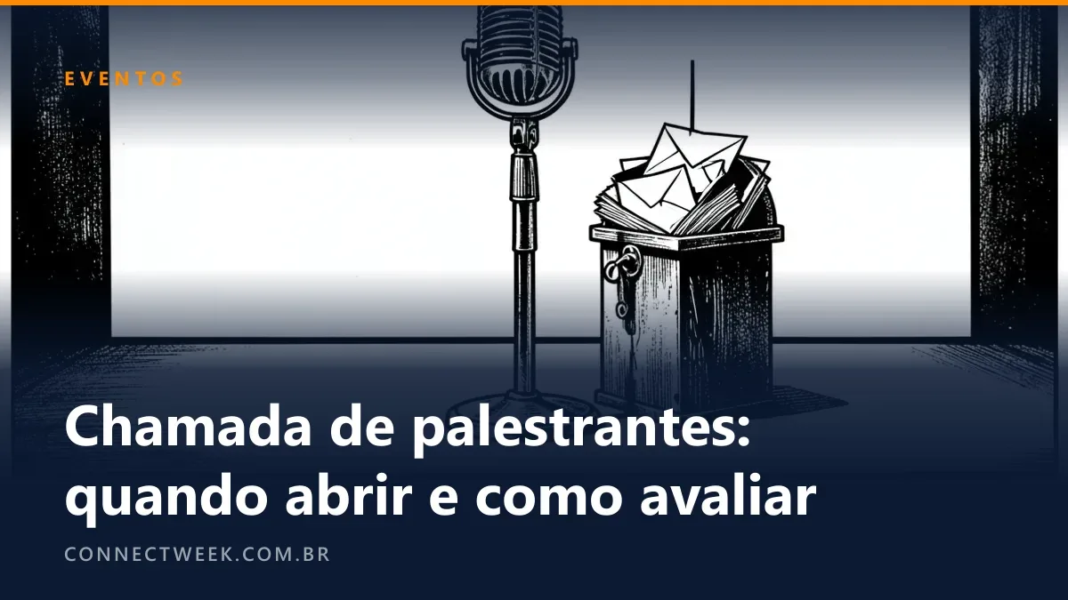 Microfone diante de palco vazio e caixa de correio transbordando de envelopes