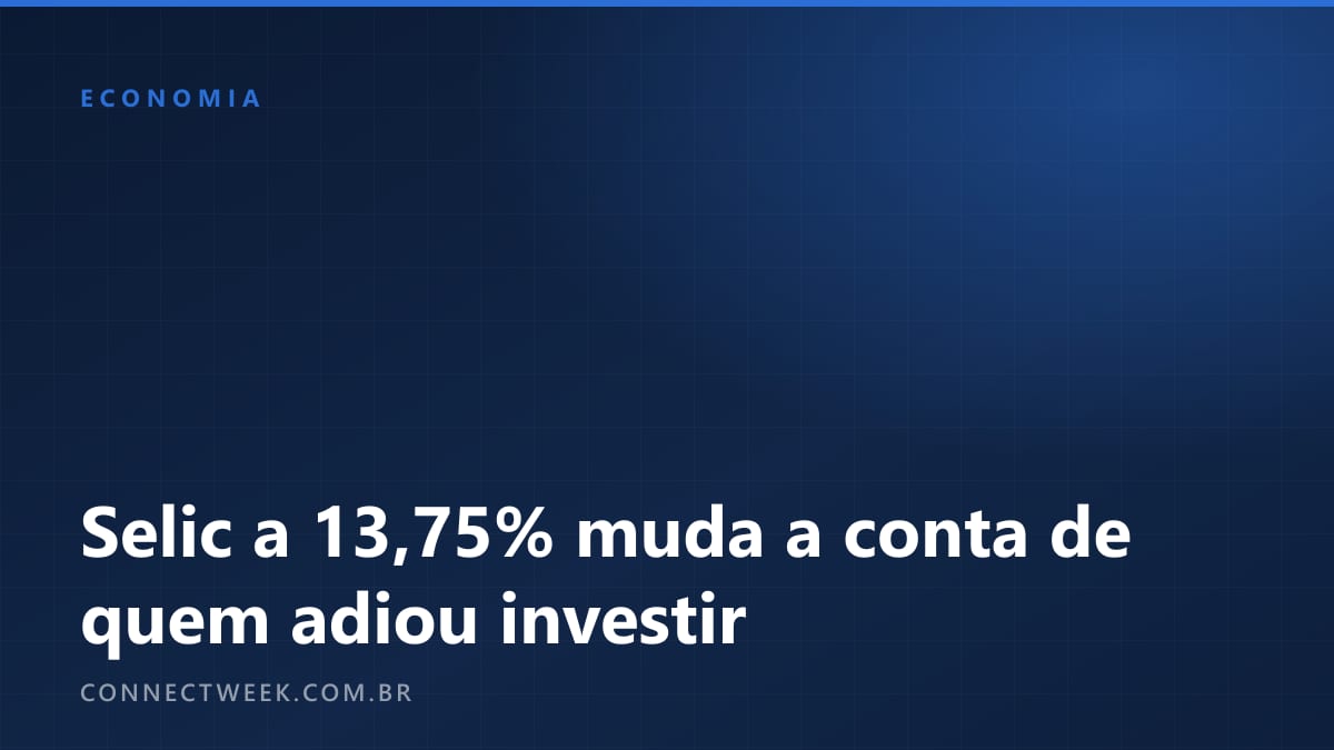 Capa tipográfica do ConnectWeek, em azul-escuro com fio azul, com o título sobre a Selic a 13,75%