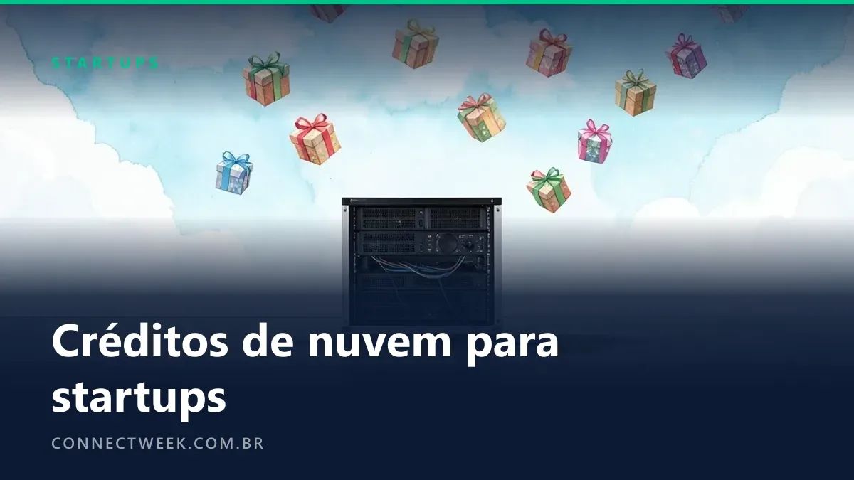 Nuvens em aquarela soltando caixas de presente sobre um servidor