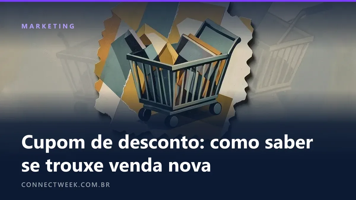 Pintura cubista em ocre, cinza e verde-acinzentado: um cupom fragmentado e uma cesta de compras com outra cesta esmaecida ao fundo