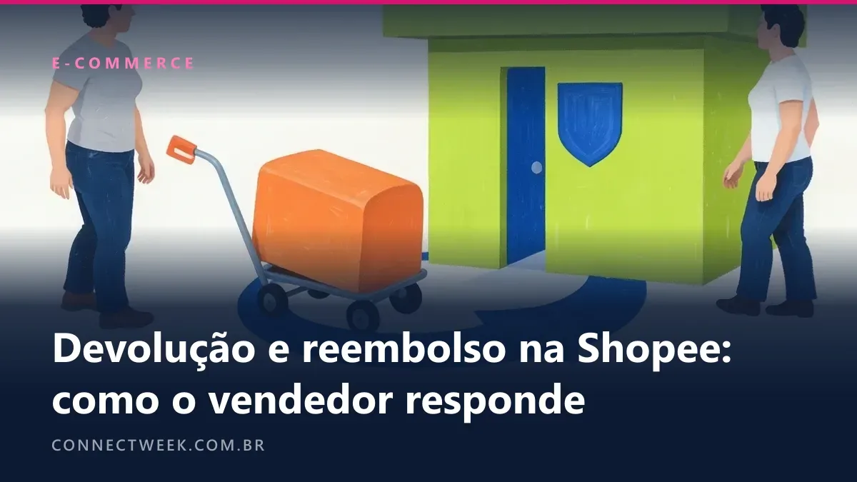Guache naïf em laranja, verde-limão e azul-cobalto com uma caixa voltando num carrinho até a loja e uma seta de retorno no chão