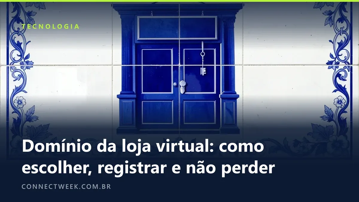 Painel de azulejos em azul-cobalto com uma lojinha de placa em branco pendurada, uma chave numa fita e bordas florais