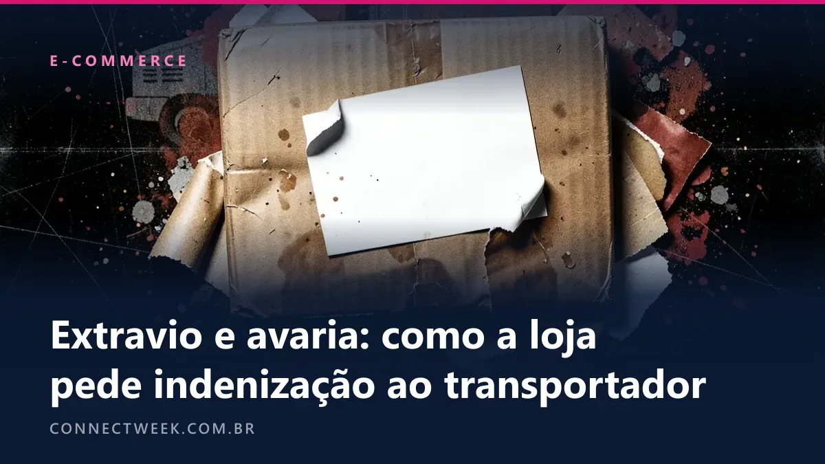 Caixa de papelão amassada e rasgada com etiqueta em branco descolando, sobre fundo escuro e enferrujado com respingos de tinta e um caminhão estampado em estêncil