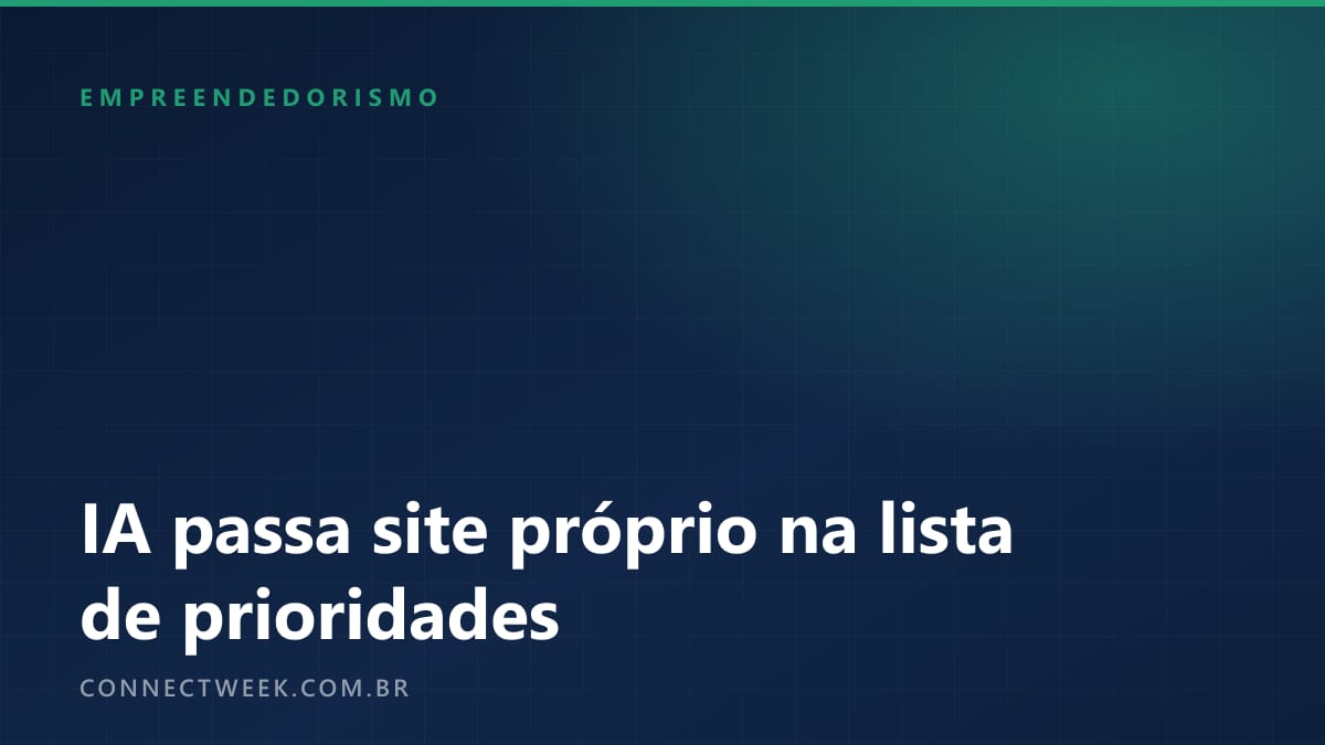 Capa tipográfica do ConnectWeek, em azul-escuro com fio verde, com o título sobre IA superar site próprio na lista de prioridades