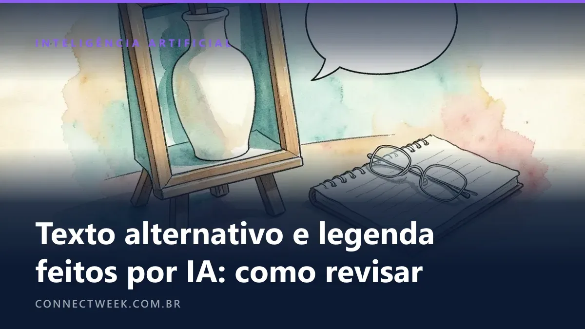 Texto alternativo, legenda e linguagem simples feitos por IA na loja: como revisar antes de publicar