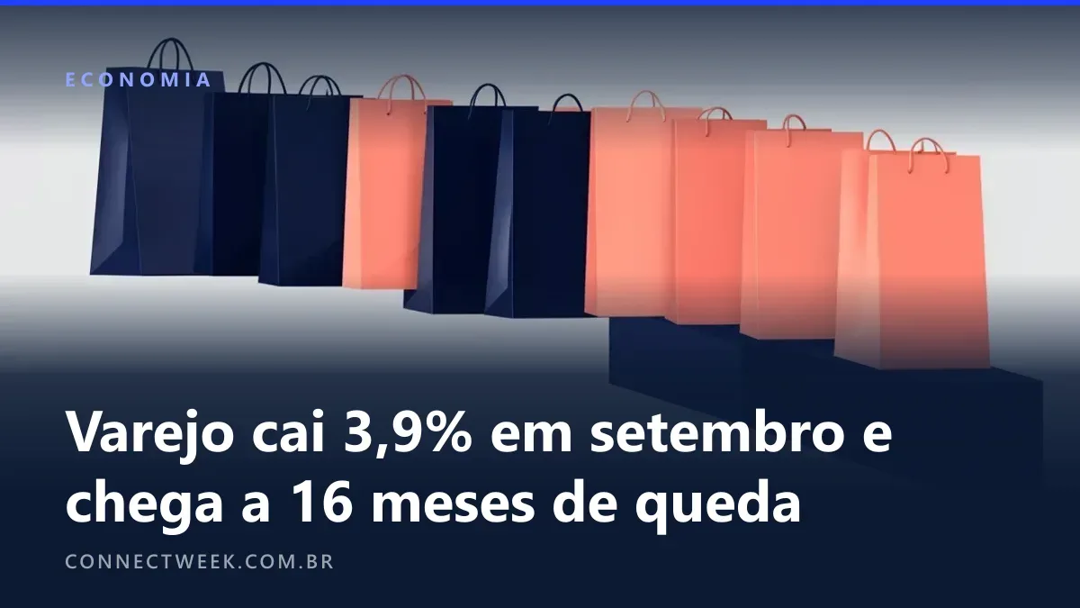 Sacolas de compras enfileiradas numa escada que desce degrau a degrau