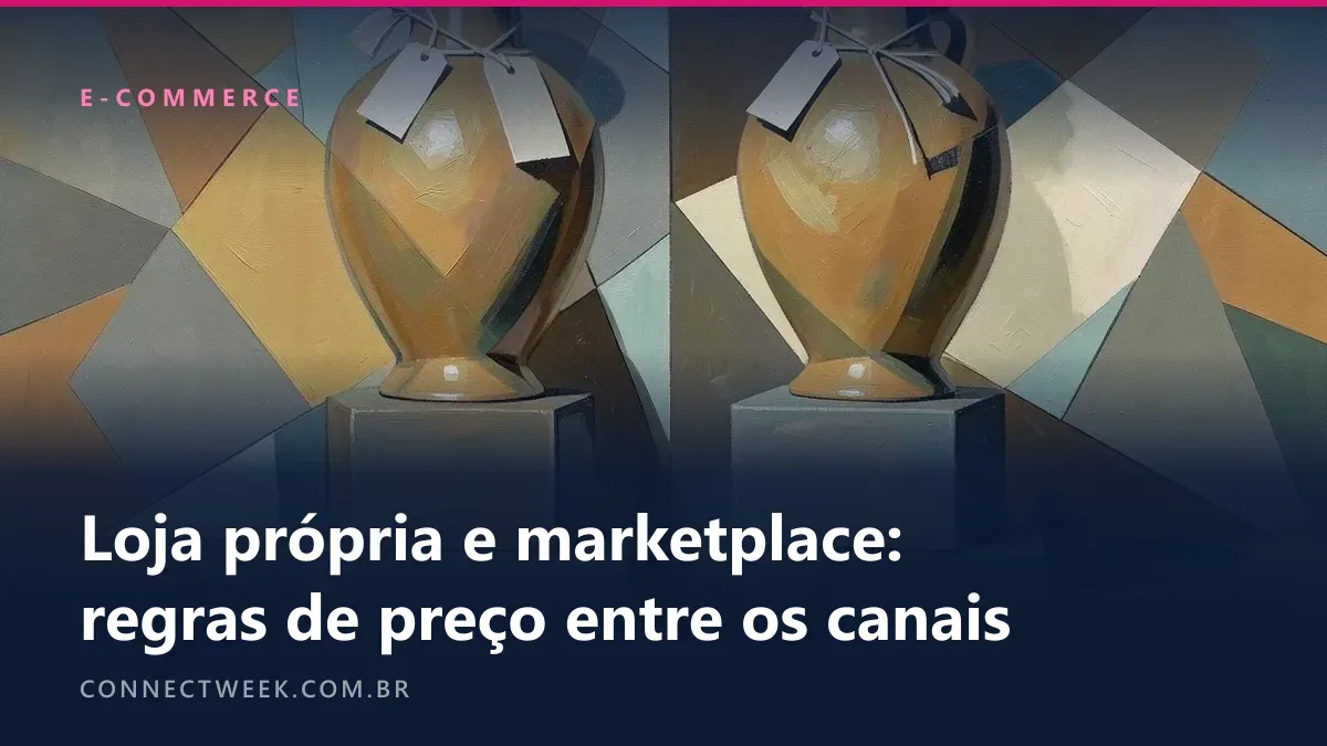 Pintura cubista de dois vasos de cerâmica iguais sobre dois pedestais, cada um com etiquetas em branco amarradas