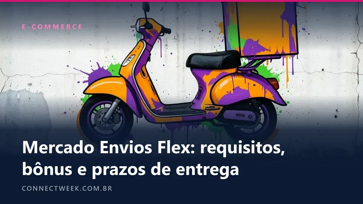 Mural de grafite num muro de concreto com uma scooter de entrega e uma caixa quadrada no bagageiro, em laranja, roxo e verde