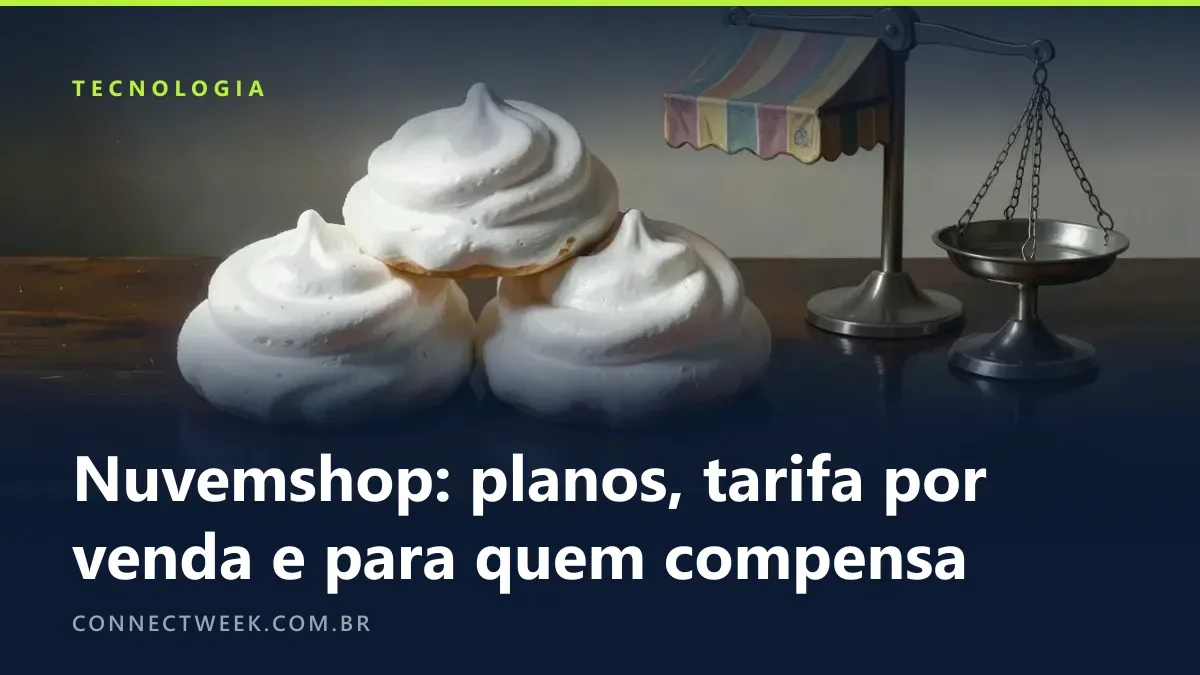 Natureza-morta com três suspiros em forma de nuvem, toldo de loja e balança