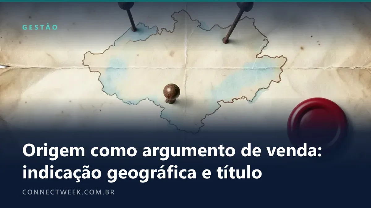 Mapa antigo em pergaminho com o contorno de uma região, três alfinetes e um lacre de cera vermelho liso no canto