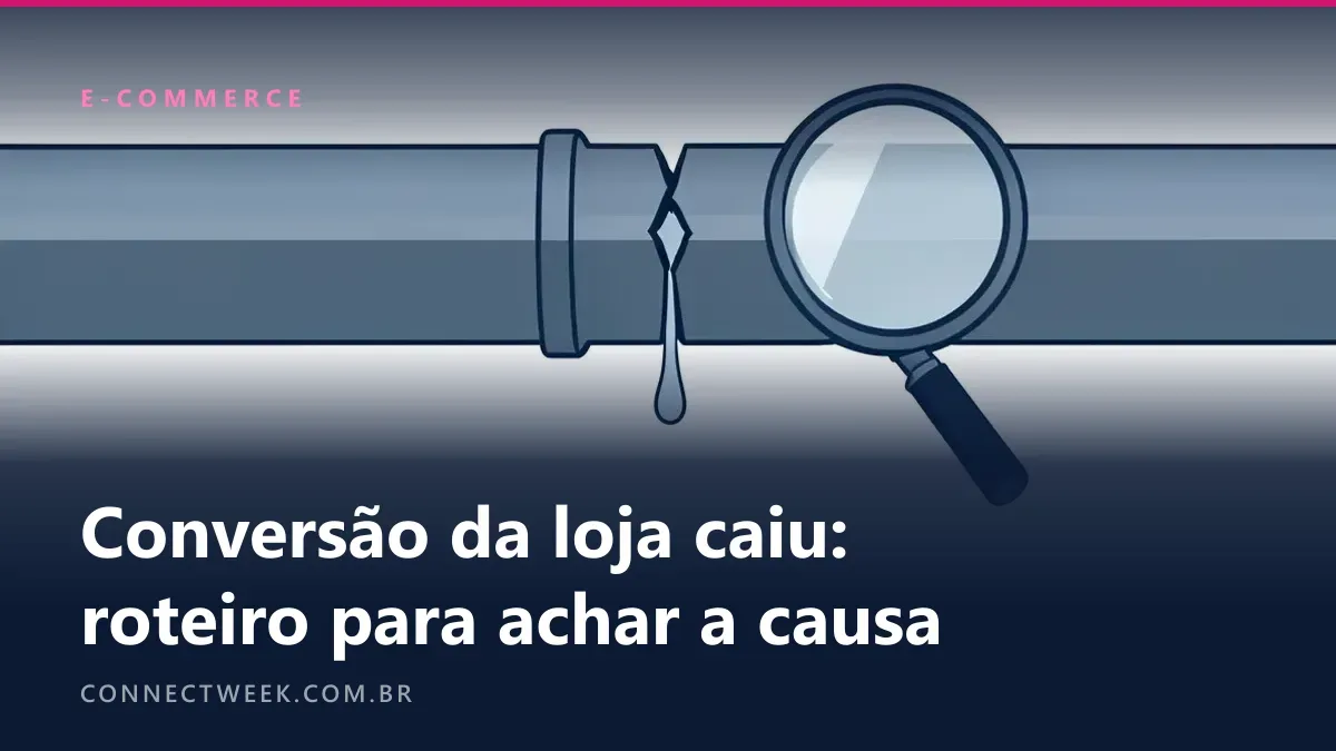 Corte de uma tubulação que se estreita em etapas, com uma rachadura no trecho do meio por onde vazam gotas e uma lupa ao lado