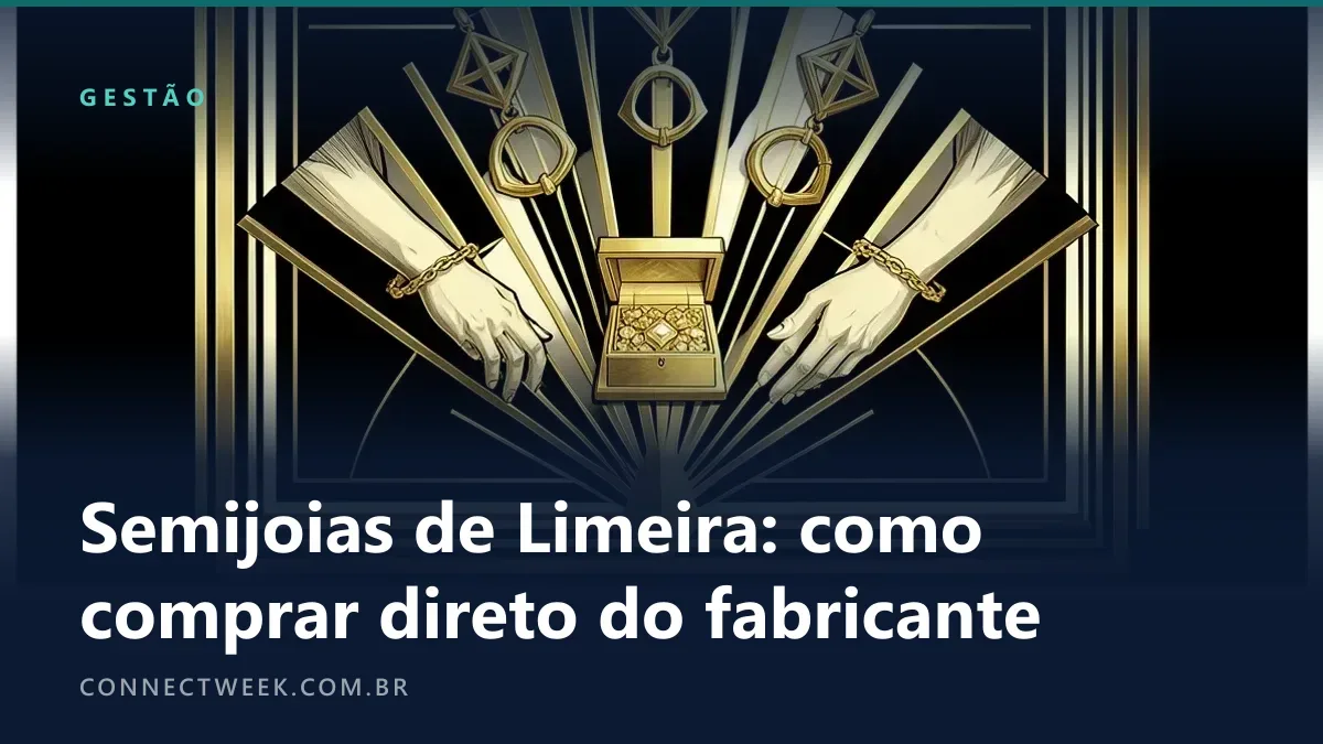 Ilustração art déco em dourado, preto e marfim com pingentes, pulseiras geométricas e uma caixa de joias aberta