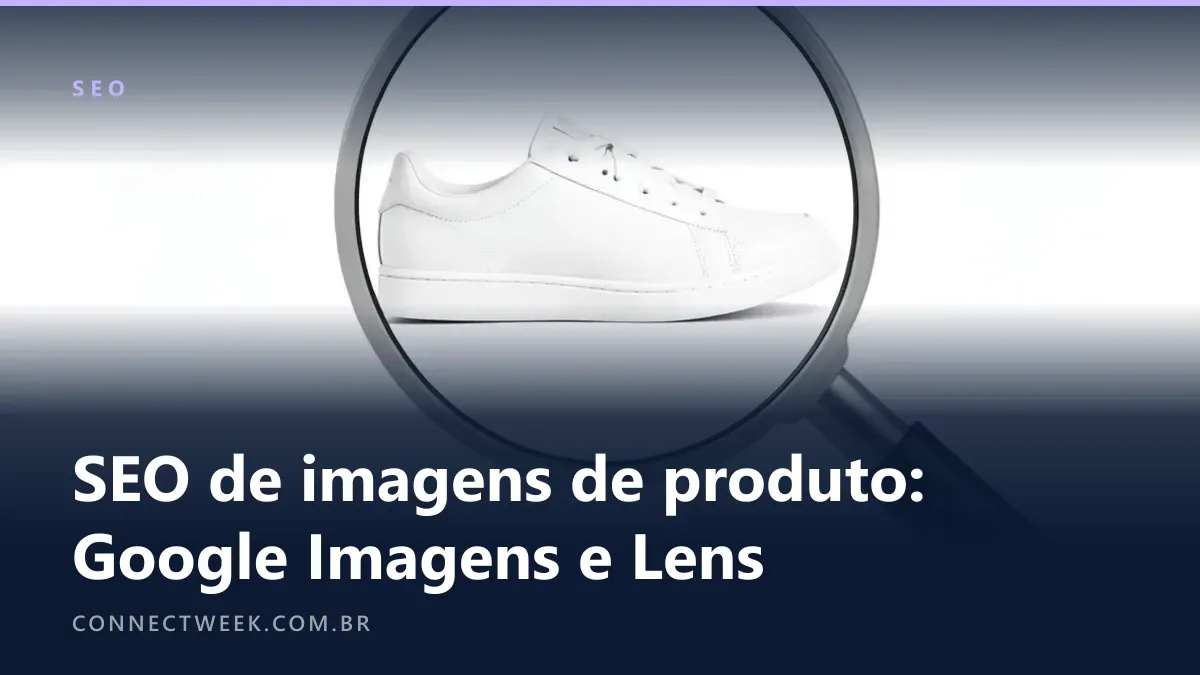 Tênis em fundo branco visto através de uma grande lupa