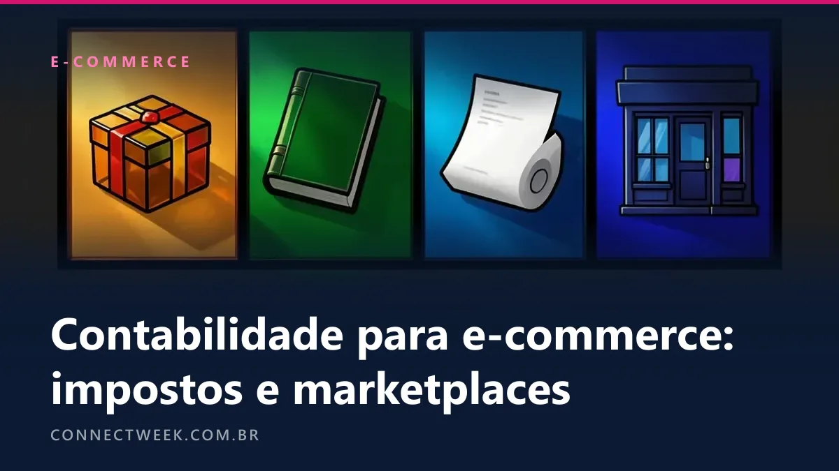 Vitral de quatro painéis com um pacote, um livro contábil fechado, uma bobina de papel e a fachada de uma lojinha