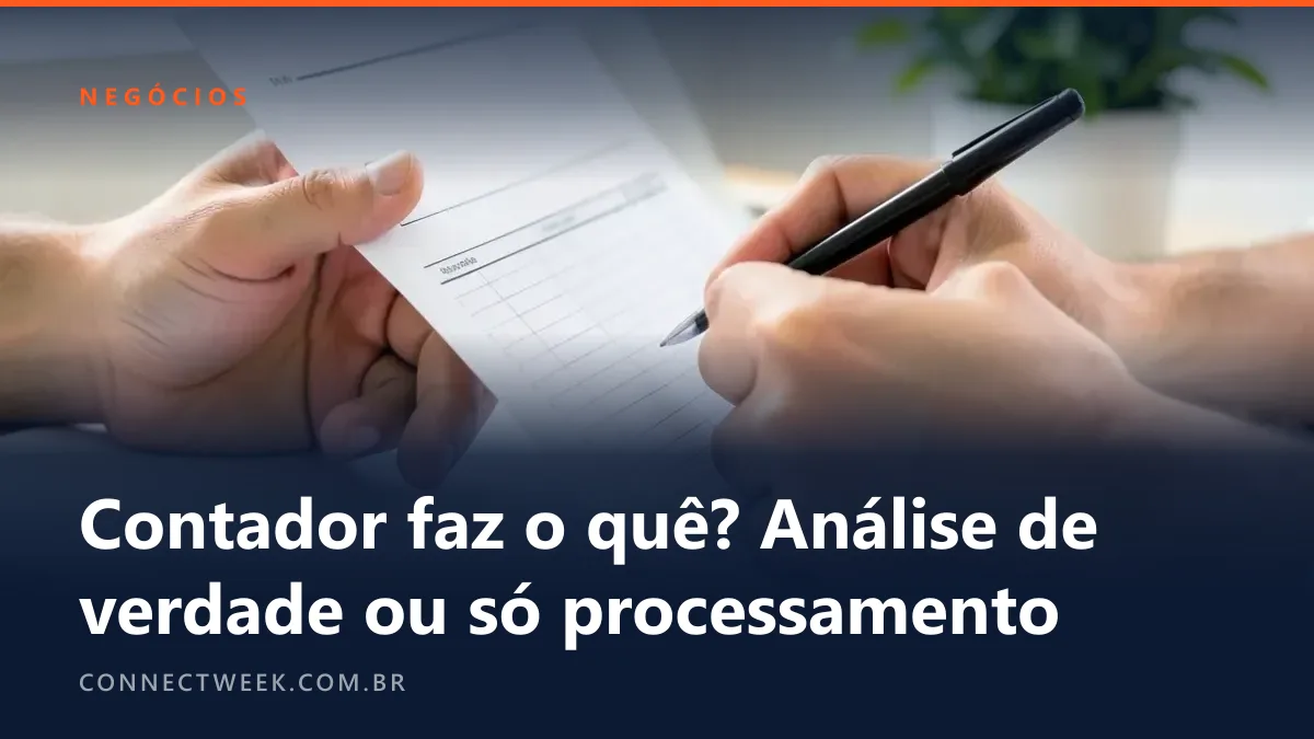 Mãos de contador erguendo um demonstrativo impresso contra a luz da janela, caneta na outra mão