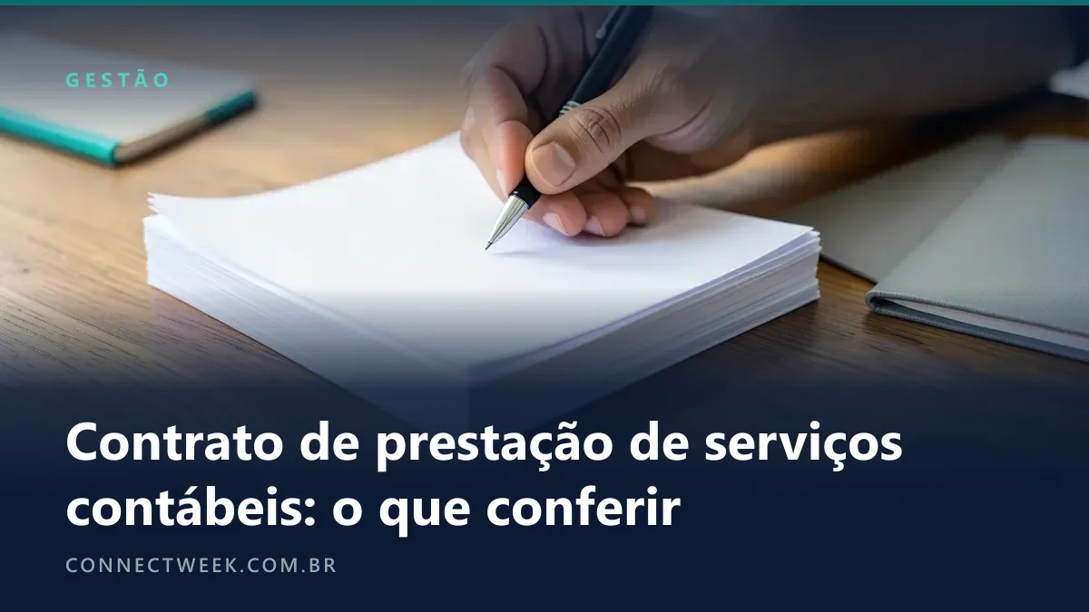 Mão com caneta sobre a última página de um maço de folhas grampeadas em branco, pasta cinza ao lado