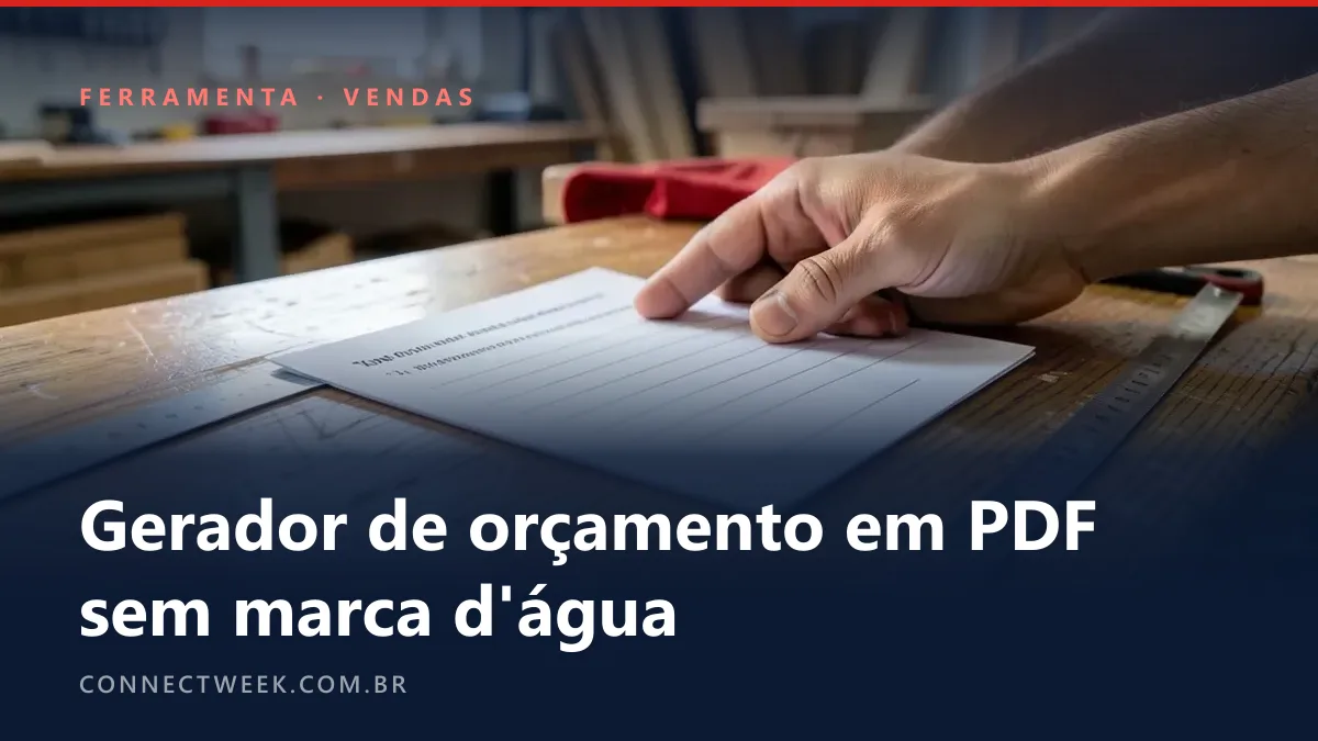 Mão deslizando uma folha de orçamento com tabela em branco sobre o balcão de uma marcenaria, trena ao lado
