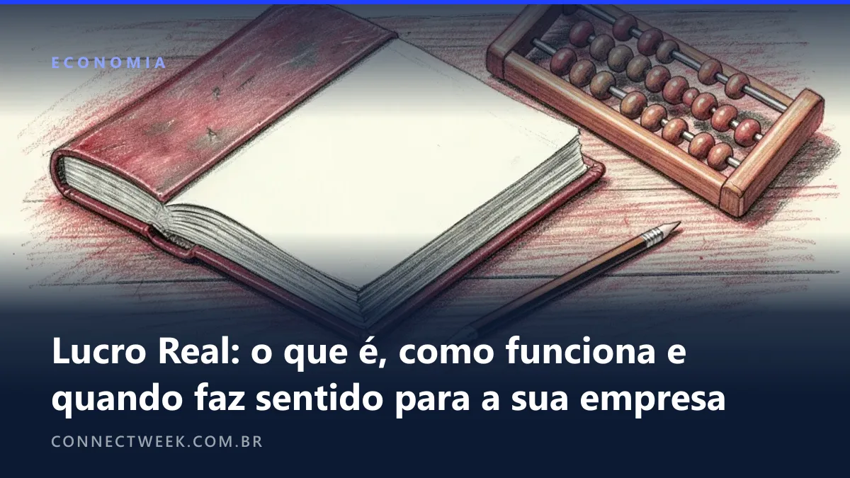 Desenho a carvão e sanguínea de um livro contábil aberto com páginas em branco, um ábaco de madeira e um lápis