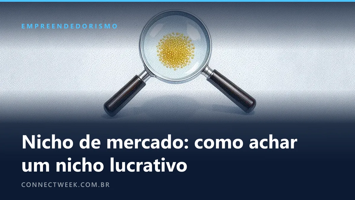 Pintura pontilhista de um campo de pontos azul-acinzentados com um pequeno grupo dourado sob uma lupa