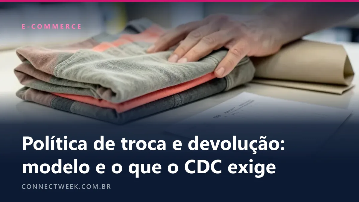 Peça de roupa devolvida dobrada no balcão da loja ao lado de um recibo em branco e um envelope de envio
