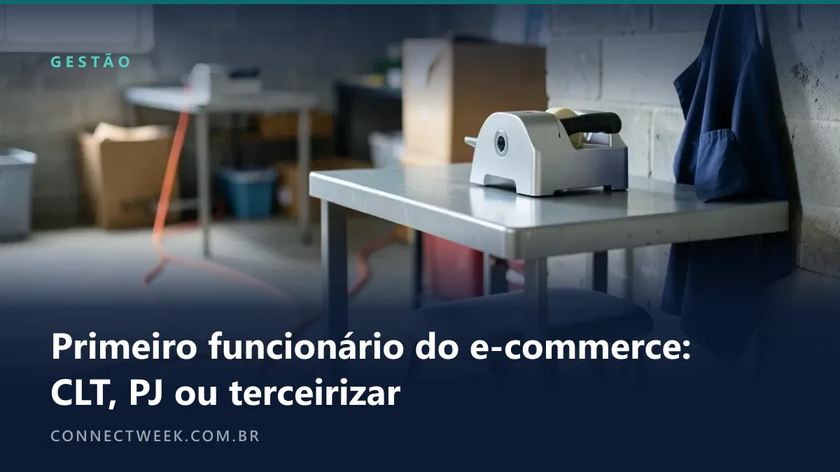 Segunda estação de embalagem montada ao lado da primeira: porta-fita novo, avental pendurado e banqueta