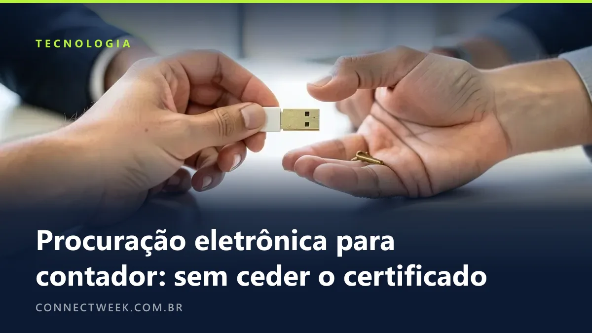 Mão estendendo um token USB para outra mão aberta sobre a mesa, com uma chave de latão entre elas