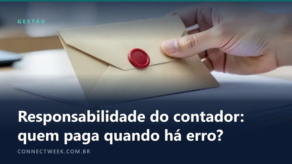 Mão abrindo um envelope oficial sem texto sobre a mesa de uma pequena empresa, pasta de documentos ao lado