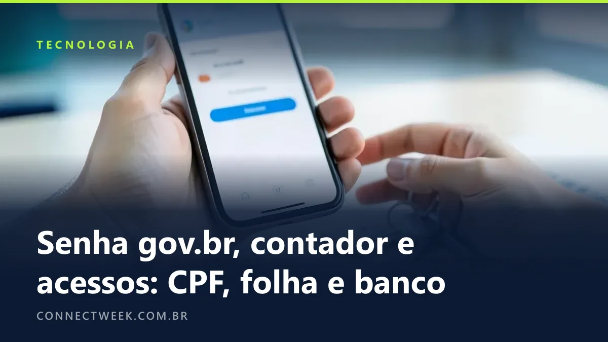 Mão segurando um celular com tela de login desfocada ao lado de um token USB e um molho de chaves sobre a mesa