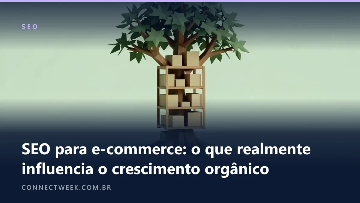 Render low poly de uma árvore cujo tronco é uma estante de loja com caixas, de onde saem galhos e folhas