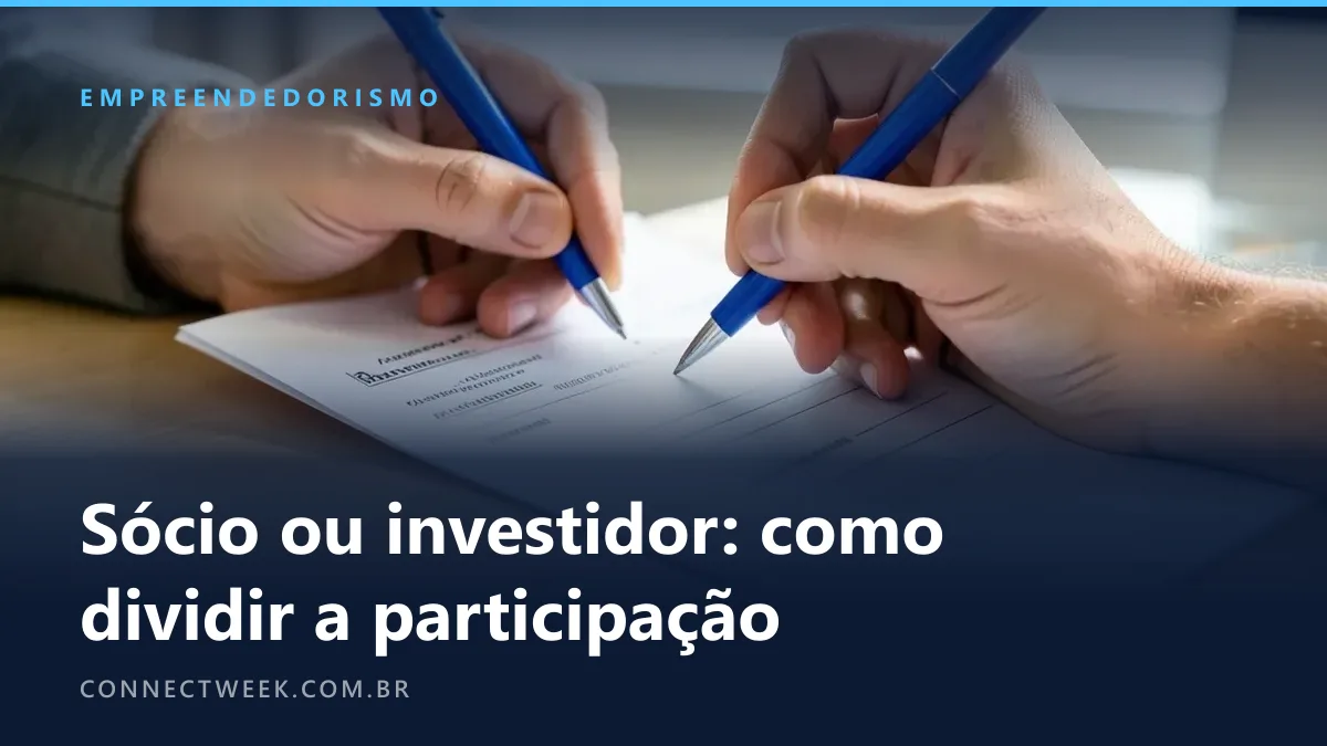 Duas mãos de pessoas diferentes, cada uma com uma caneta, sobre o mesmo acordo de sócios impresso em branco