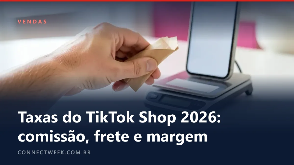 Mão segurando um envelope pequeno sobre uma balança postal com visor apagado ao lado de um celular na vertical em tripé